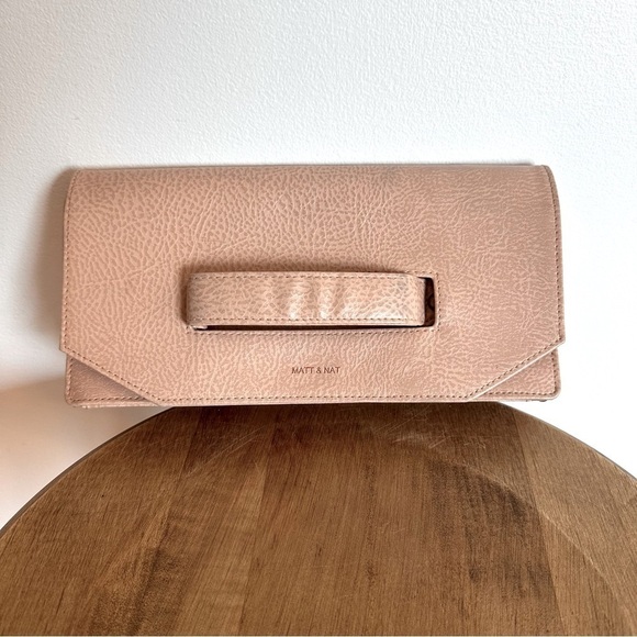 Matt & Nat Handbags - SOLD- MATT & Nat Vegan Abiko Fold Over Clutch In The Colour Champagne Pink